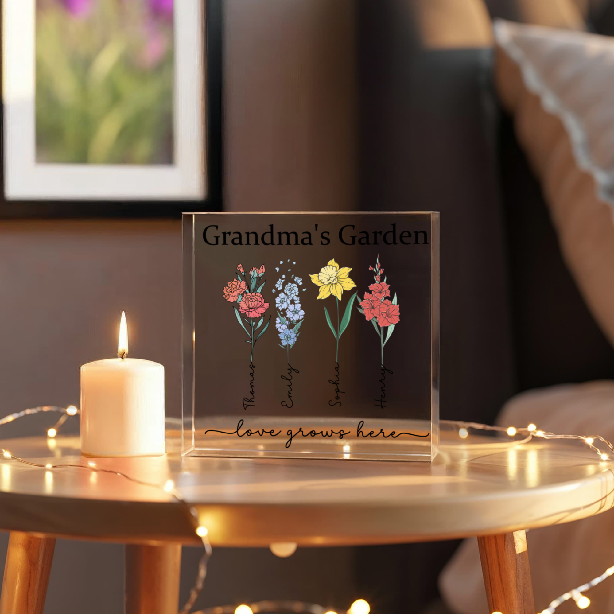 Personalized Grandma’s Garden Acrylic Block – Custom Flower Name Gift