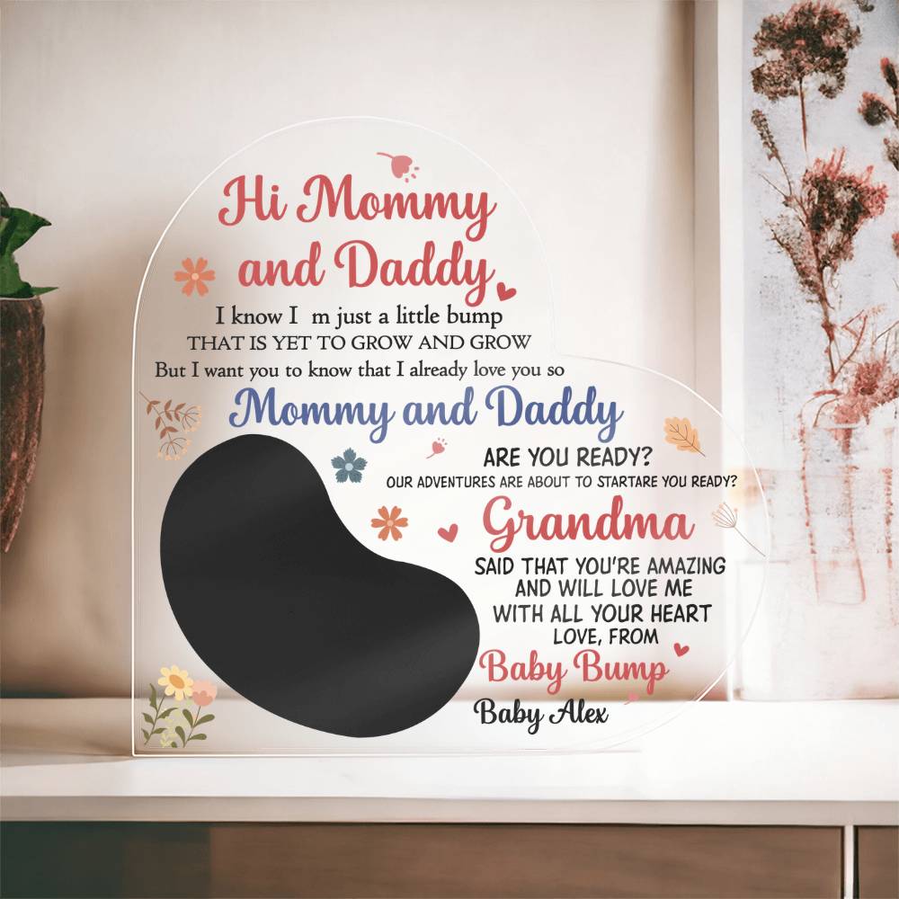 Pregnancy Announcement Acrylic Plaque – Hi Mommy &amp; Daddy Baby Reveal Gift with Ultrasound Photo