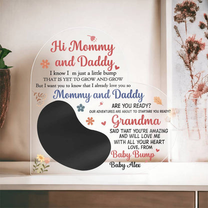 Pregnancy Announcement Acrylic Plaque – Hi Mommy &amp; Daddy Baby Reveal Gift with Ultrasound Photo