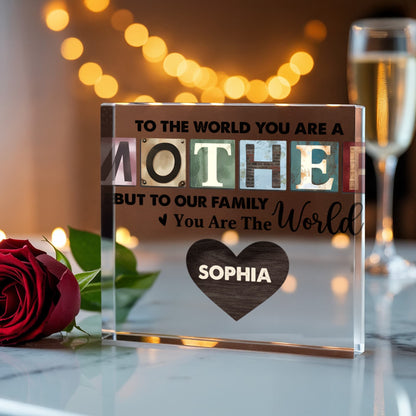 Custom Family World Acrylic Plaque – Personalized Mom Gift