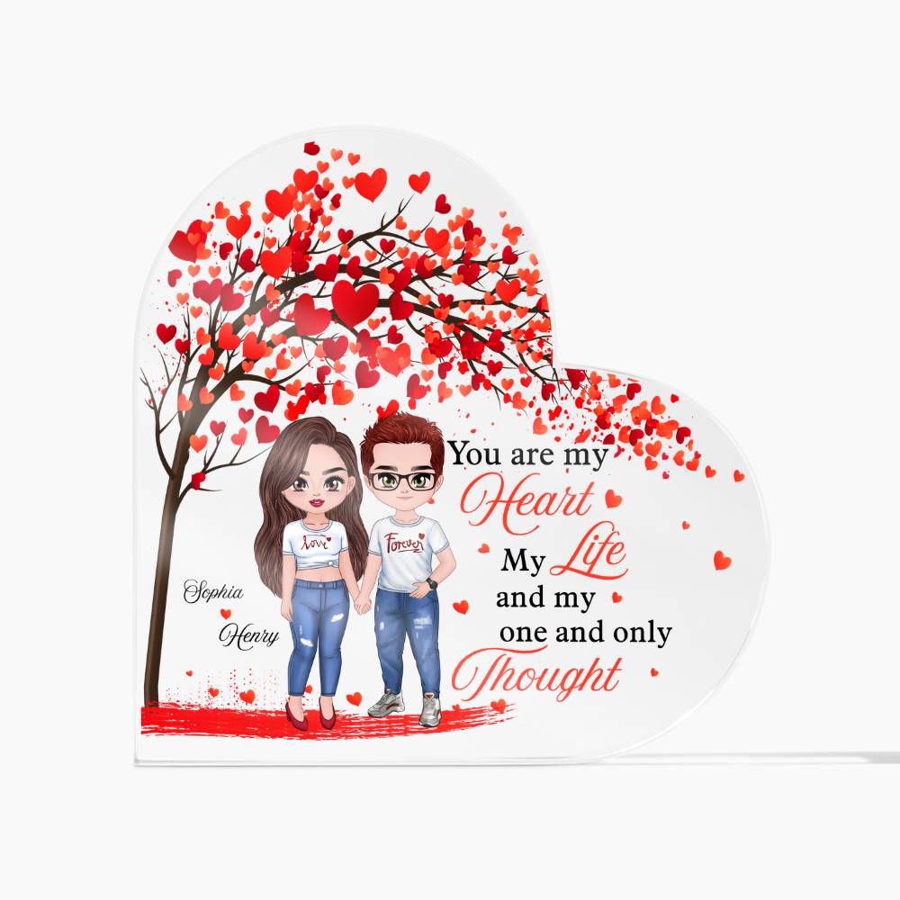 Romantic heart acrylic plaque with names and love quote