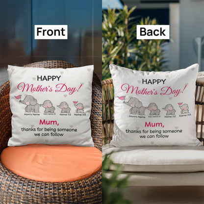 Personalized Mother’s Day Elephant Pillow – Custom Mom and Kids Name Pillow, Happy Mother’s Day Gift for Mom, Cute Mom Throw Pillow
