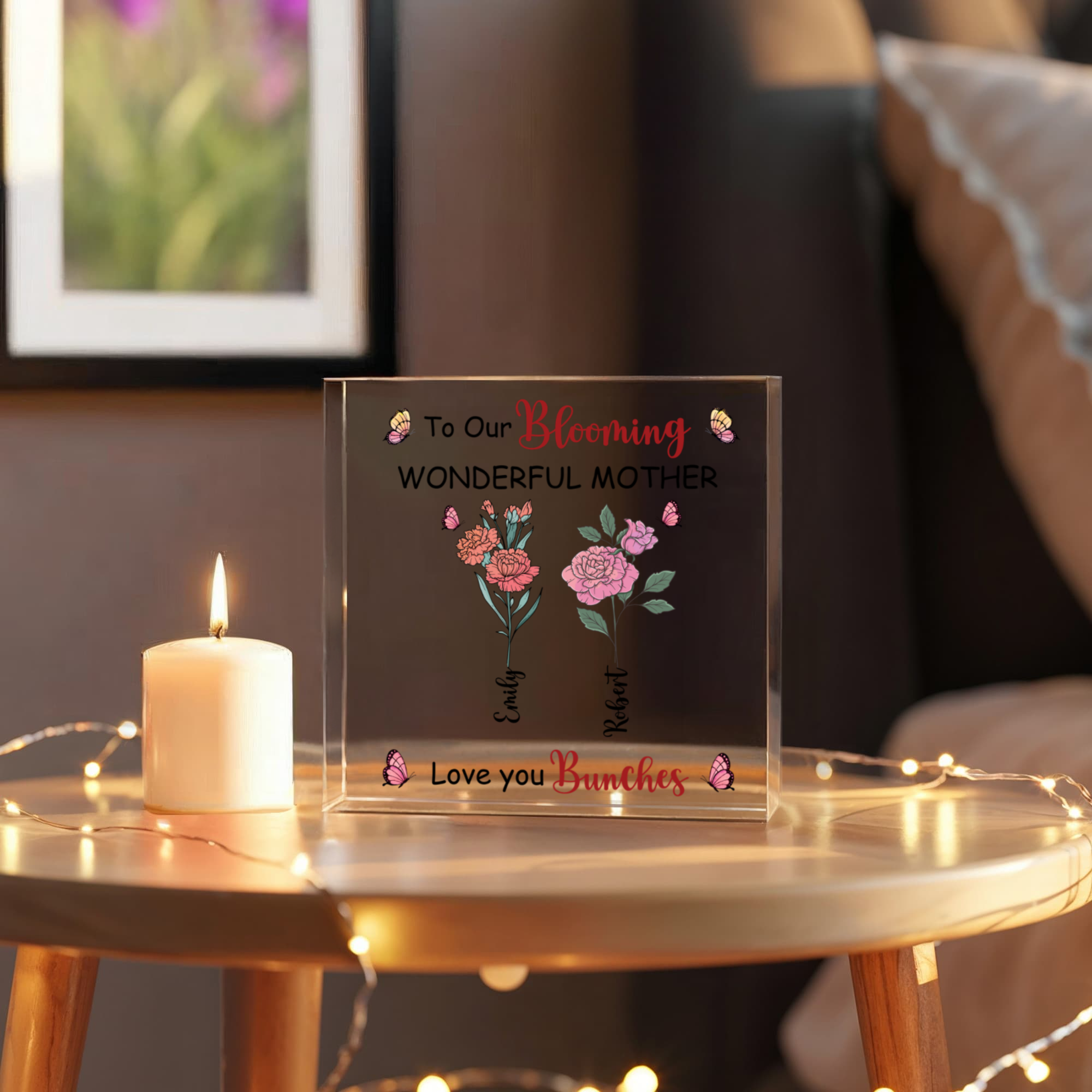 Blooming Wonderful Mother Personalized Acrylic Plaque – Custom Mom Gift with Kids Names, Mother’s Day Gift for Mom, Floral Mom Keepsake Sign
