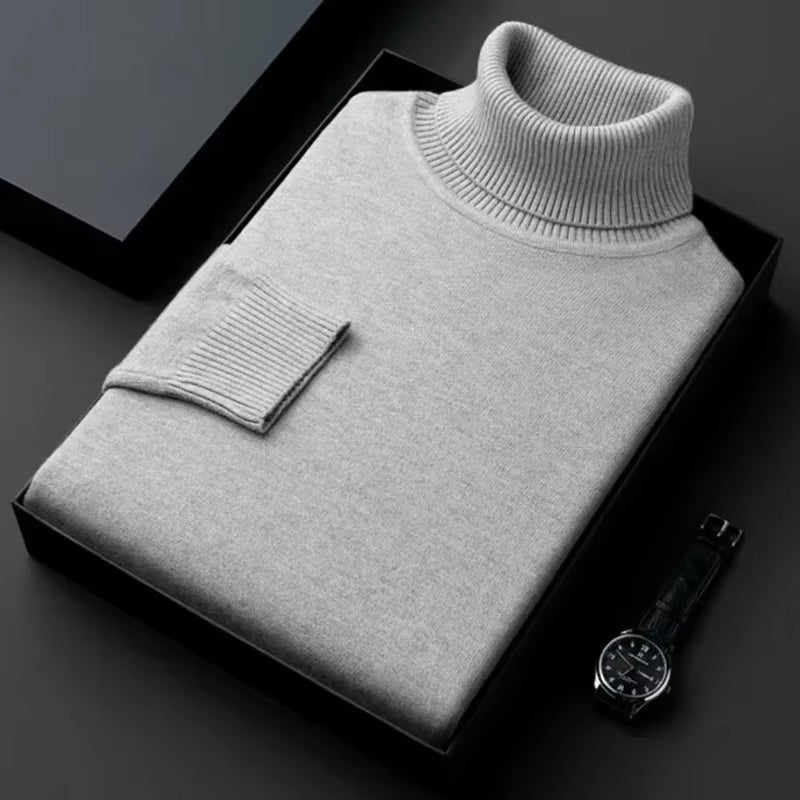 Mens Sweater High Quality Knitted Turtleneck Pullover Slim Fit Long Sleeve Warm Solid Color Casual Woolen Sweater Mens Clothing