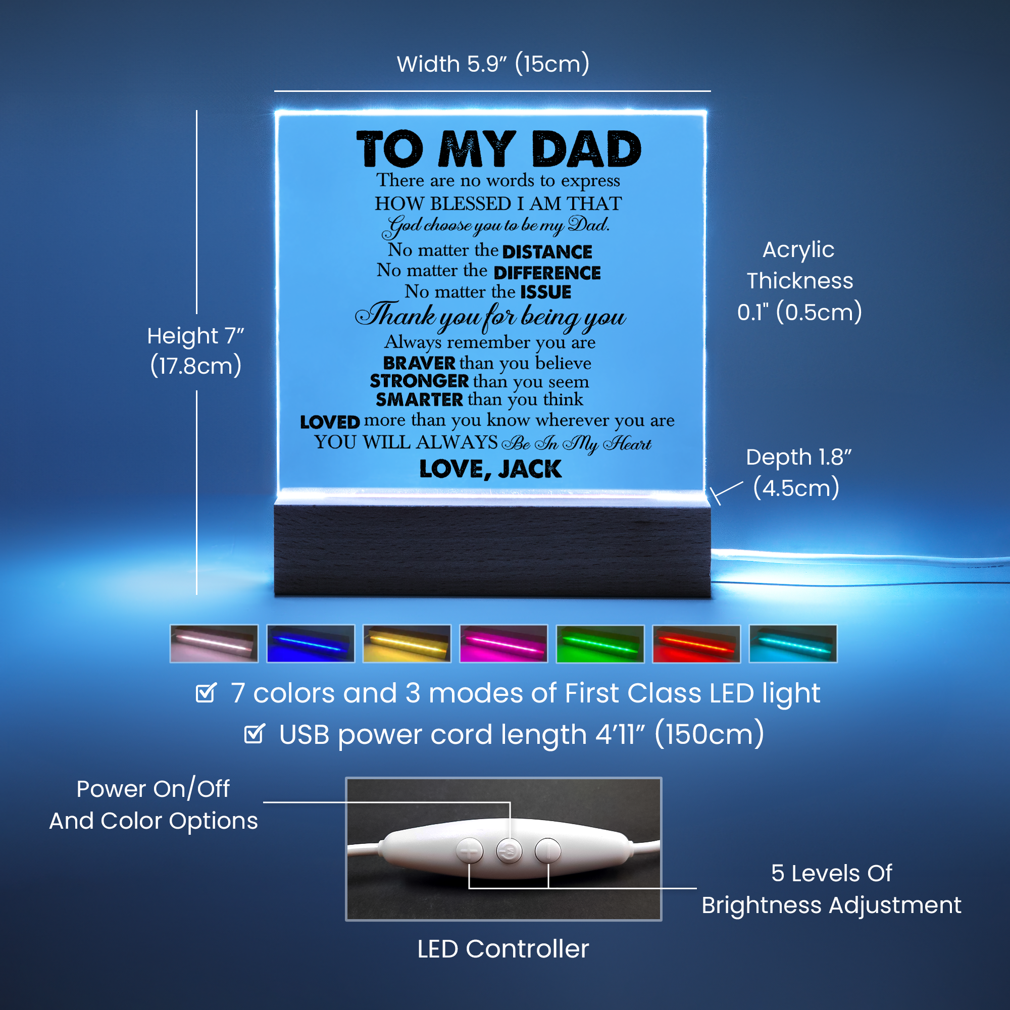 Personalized To My Dad LED Night Light Plaque - Emotional Father&