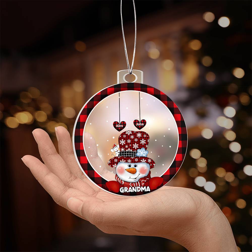 Custom 1–8 Name Christmas Bulb Acrylic Ornament – Personalized Heart Family Names