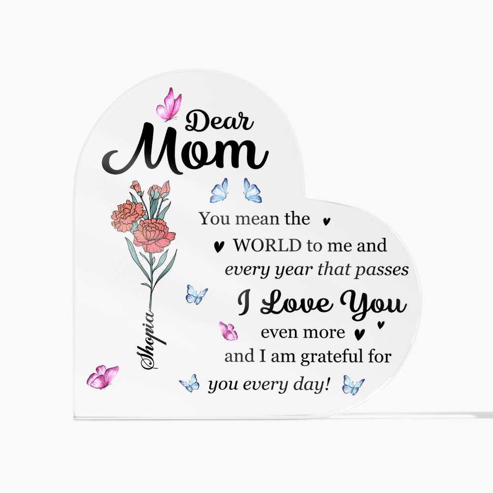 Dear Mom Personalized Acrylic Plaque – Custom Mom Gift with Name, Mother’s Day Gift for Mom, Floral Mom Keepsake Sign