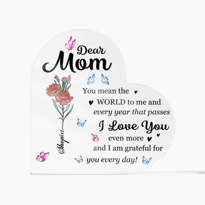 Dear Mom Personalized Acrylic Plaque – Custom Mom Gift with Name, Mother’s Day Gift for Mom, Floral Mom Keepsake Sign