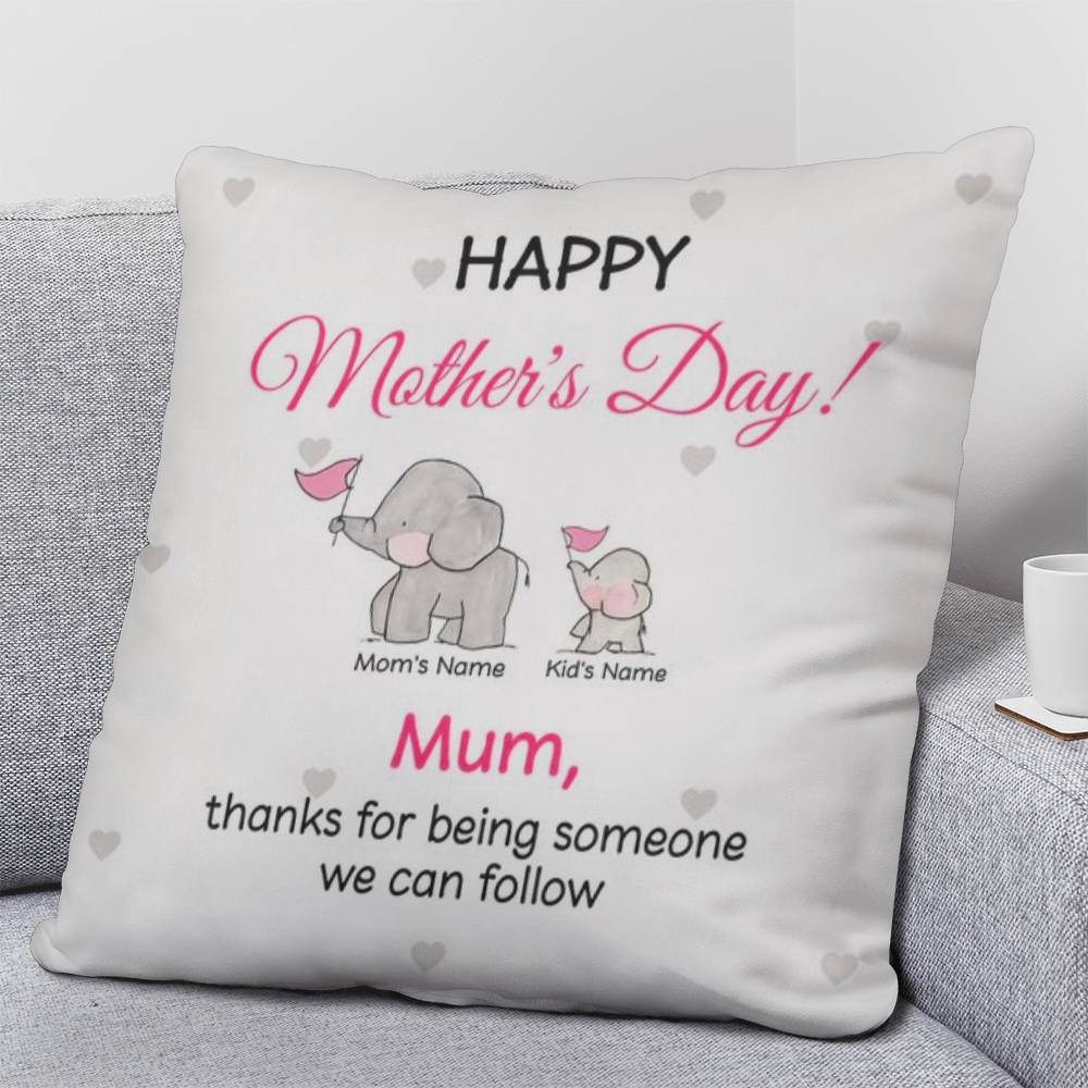 Personalized Mother’s Day Mom Pillow – Elephant Family Throw Pillow with Mom &amp; Kids Names