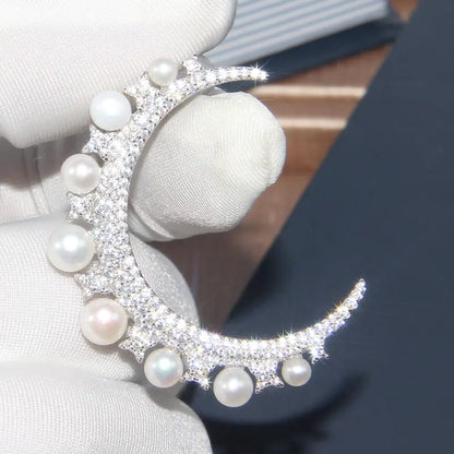 Crystal Pearl Moon and Star Earrings