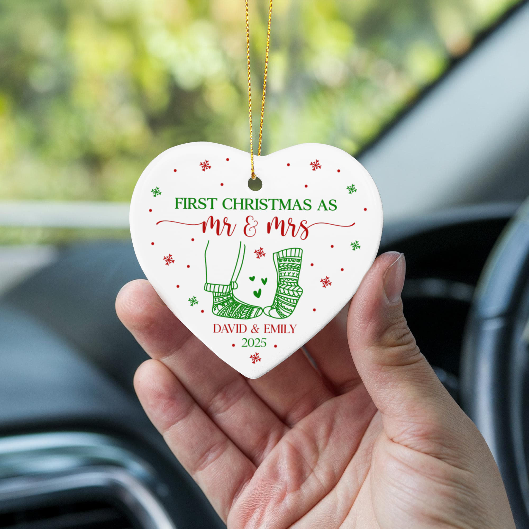 First Christmas as Mr &amp; Mrs Heart Ornament – Personalized Ceramic Christmas Ornament with Names &amp; Year, Wedding &amp; Newlywed Gift