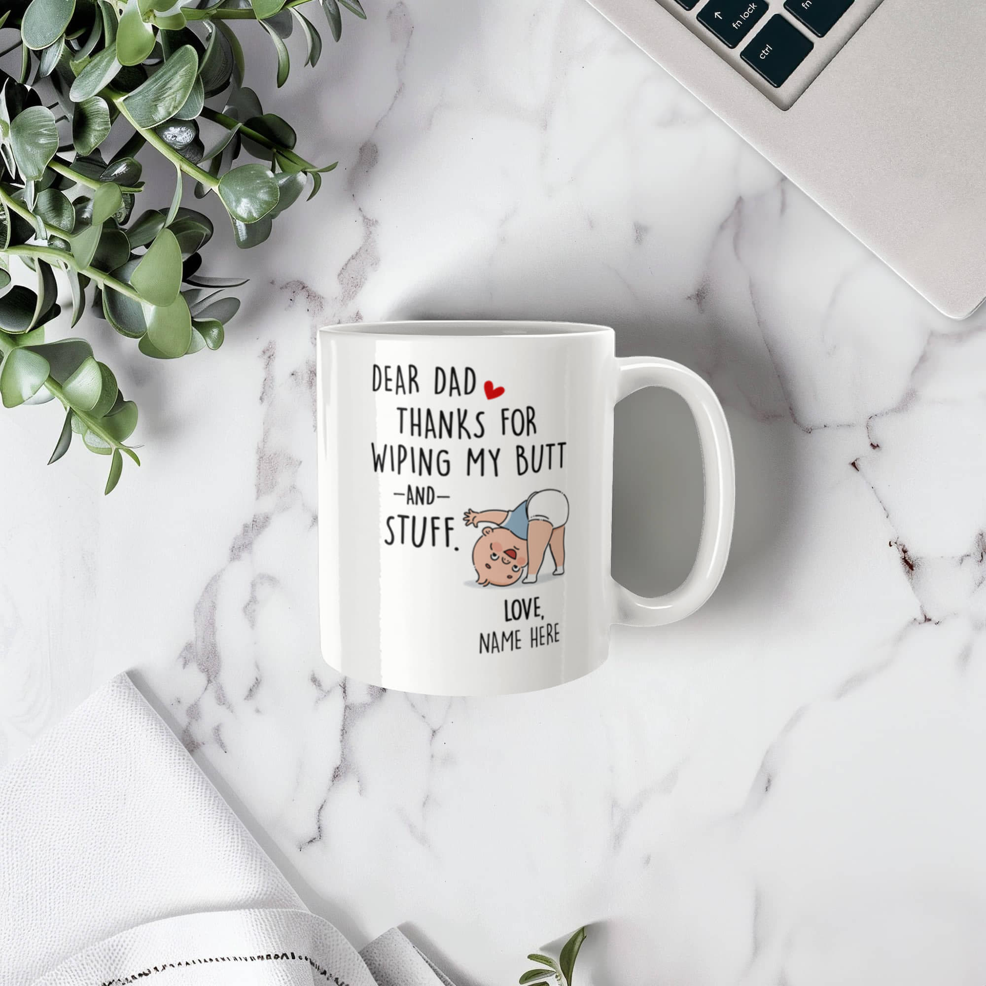 Funny Dad Mug from Baby – Personalized Thank You Dad Mug, New Dad Gift, First Father’s Day Coffee Mug