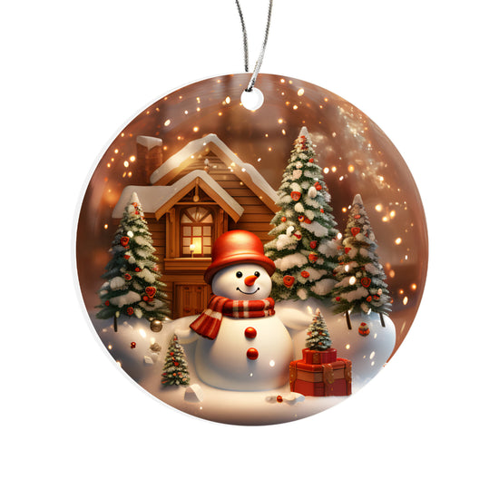 Snowman Series -Snow Globe Edition - Cozy Snowman & Cabin Snow Globe Acrylic Ornament