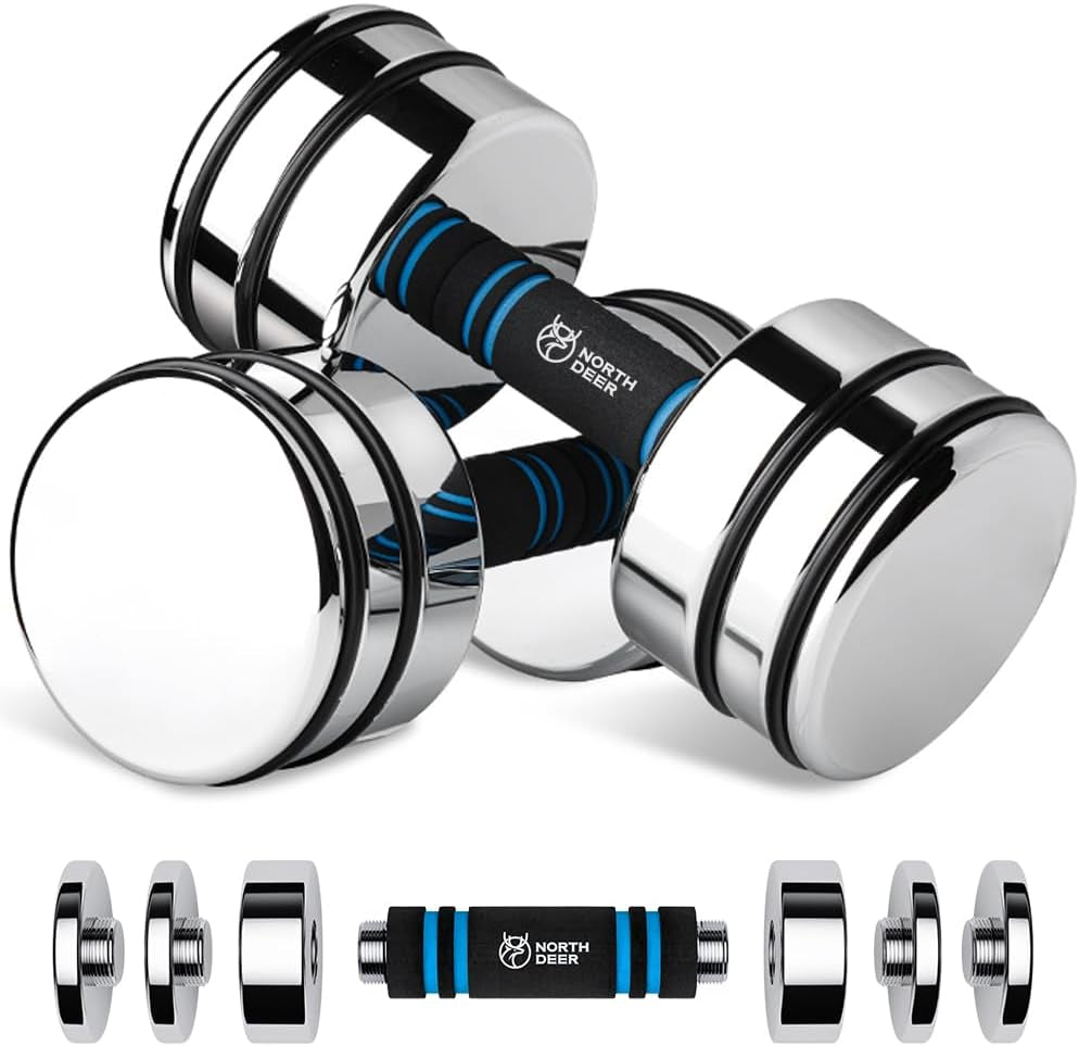 Northdeer Steel Dumbbells Ultracompact & Adjustable Chrome Dumbbell with Foam Handles 5Lb 10Lb 15Lb 20Lb 30Lb 50Lb Home Gym Workout (Choice of Size)