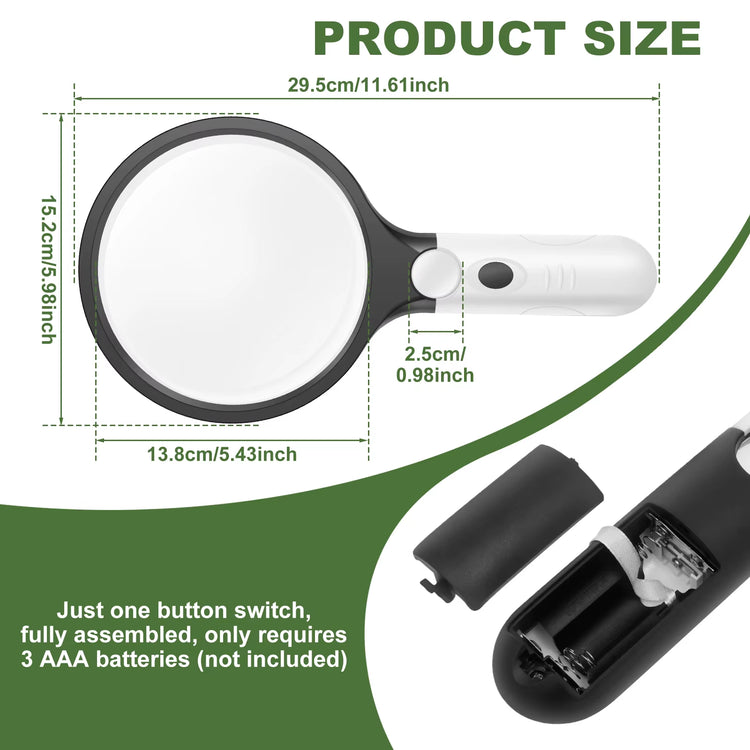 20X/30X Magnifying Glass Handheld Reading Magnifier with 24 LED Light Beads Lighted Magnifying Glass for Read Appreciate Scenery