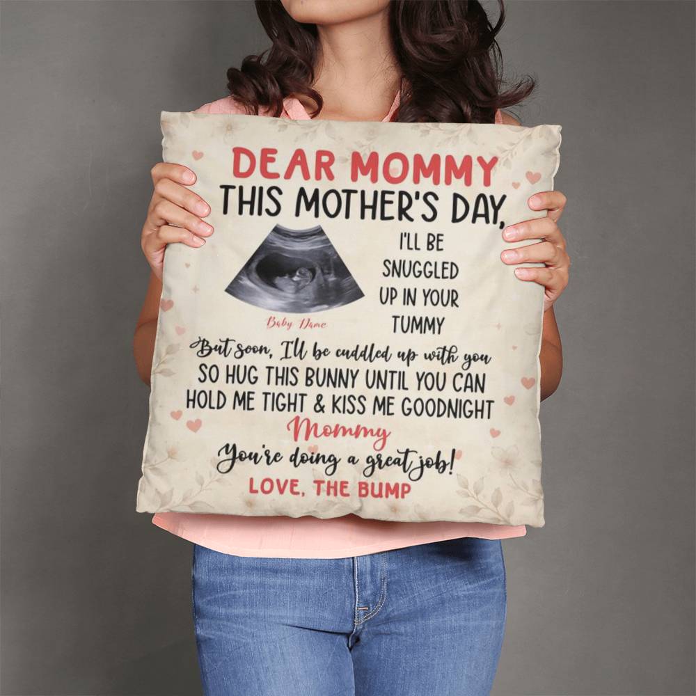 Dear Mommy Pregnancy Reveal Pillow – First Mother’s Day Gift for Mommy, Baby Bump Ultrasound Pillow, New Mom Keepsake Gift