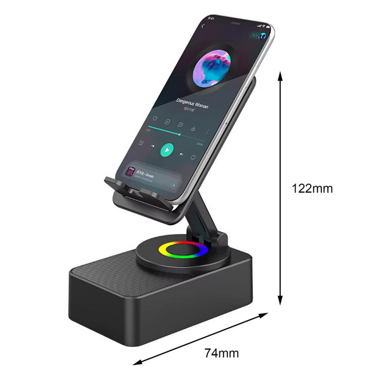Bluetooth-Compatible Audio Power Phone Holder Rotating Phone Stand with Wireless Speaker Foldable Adjustable Cell Phone Stand