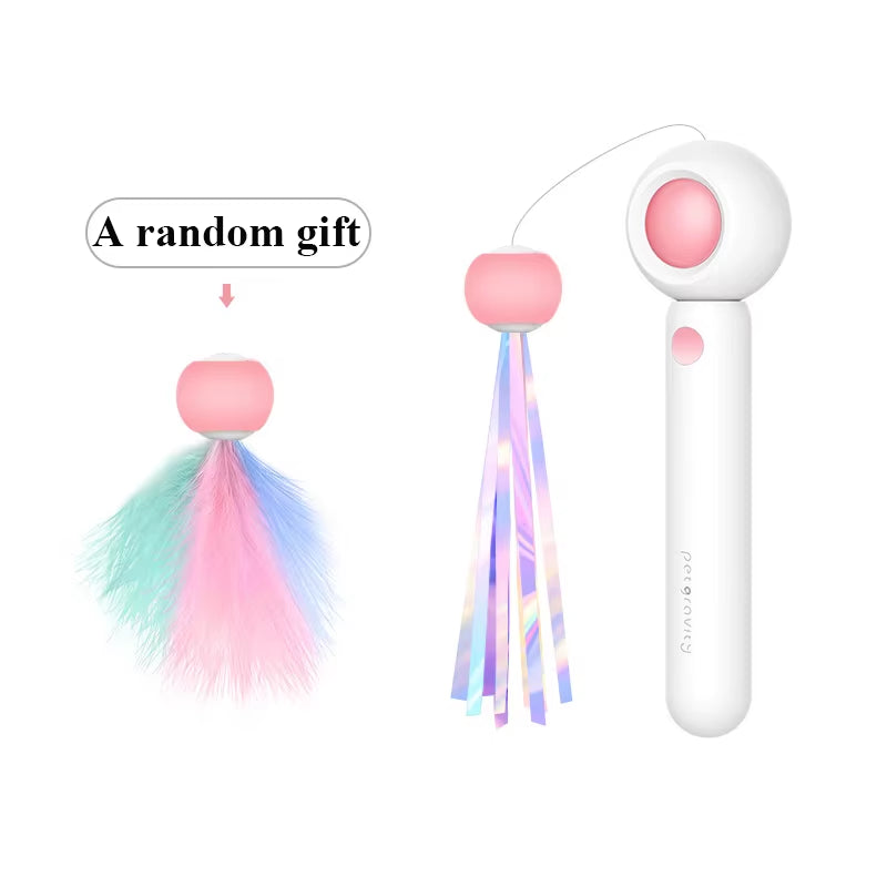 Cat Toy Interactive Funny Tassel Feather Stick Pet Toys for Kitten Colored Stretchable Cat Playing Teaser Wand Toy Pet Supplies