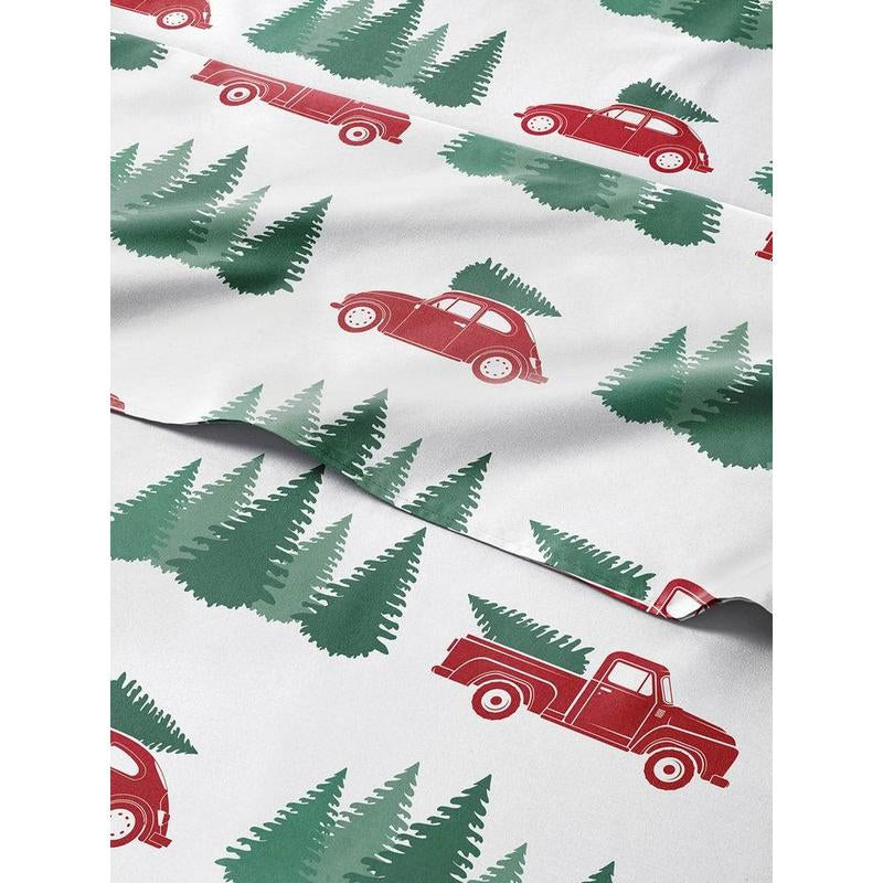 CGK Holiday 4-Piece Sheet Set – Soft Microfiber Bedding, Deep Pocket Wrinkle-Free Festive Christmas Sheets, Trees, Candy Canes, Reindeers