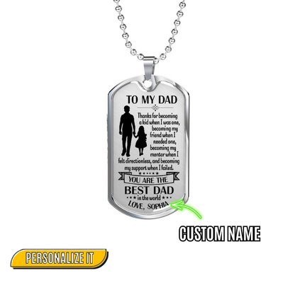 To My Dad Dog Tag Necklace Gift from Daughter, Best Dad Personalized Military Necklace Keepsake