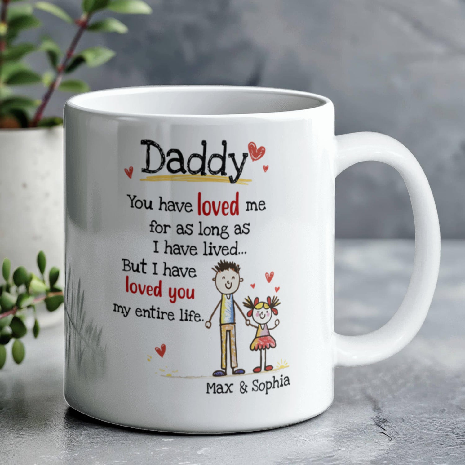 Daddy Personalized Mug from Kids – Custom Dad Coffee Mug with Kids Names, Sentimental Father’s Day Gift for Daddy