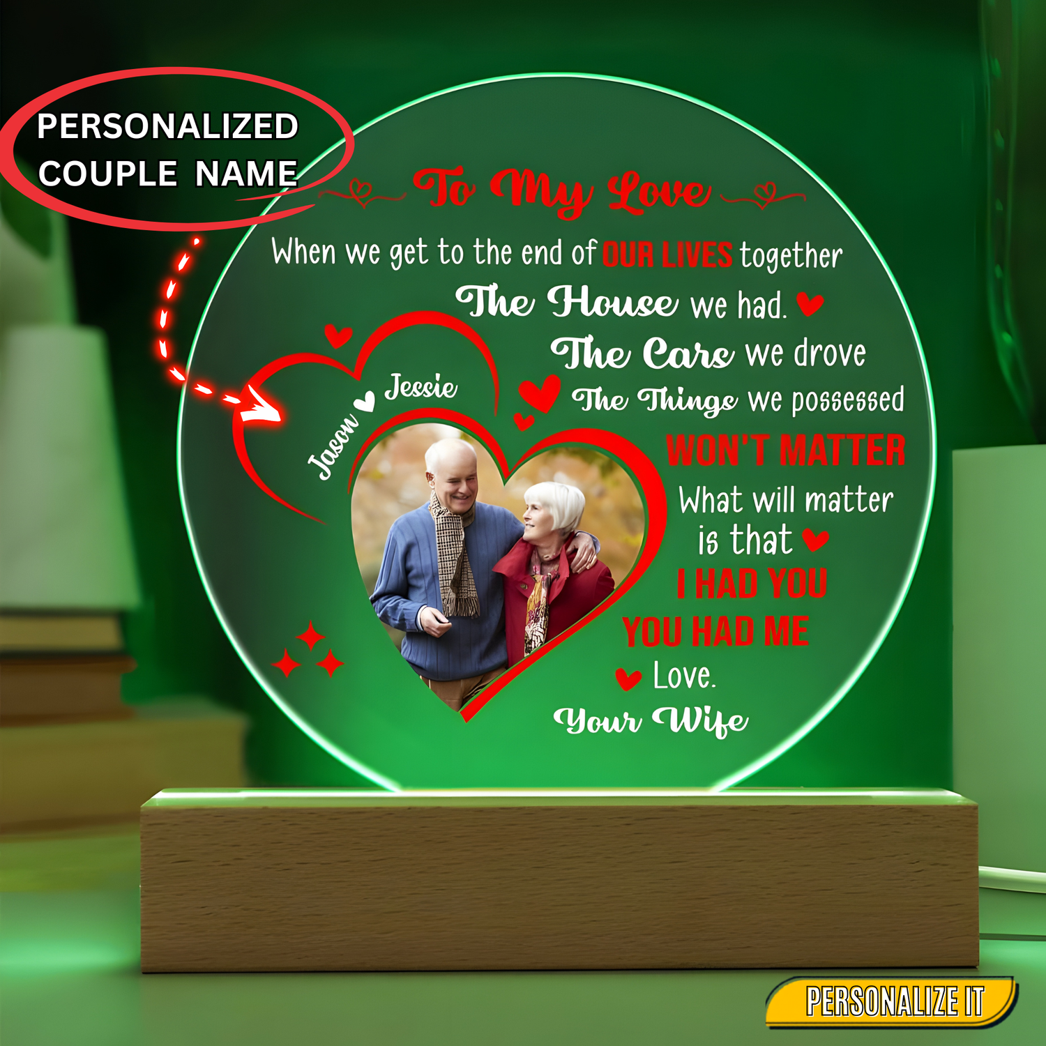Personalized Couple LED Acrylic Plaque – Custom Names Romantic Love Light Gift, Anniversary or Wedding Keepsake Home Décor