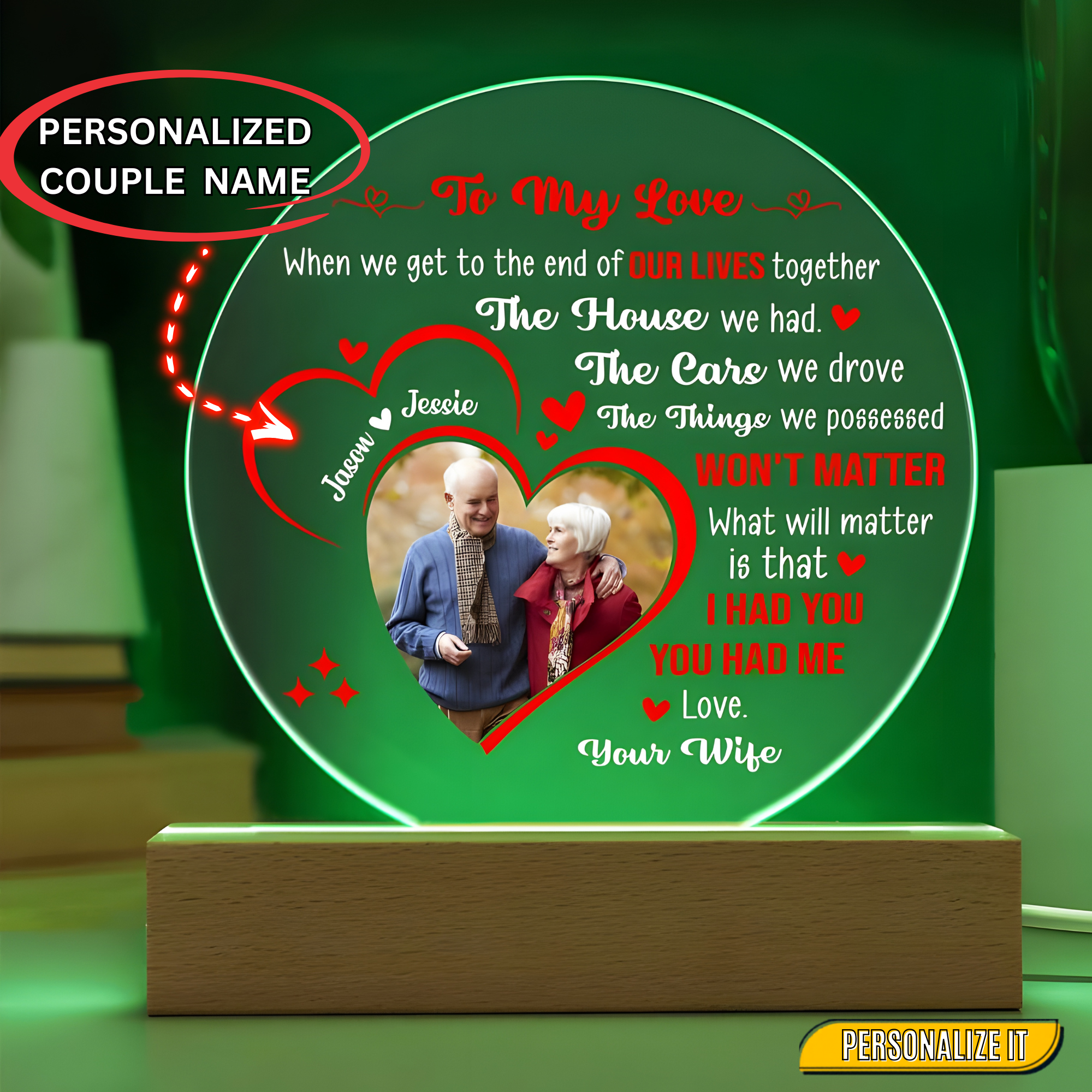 Personalized Couple LED Acrylic Plaque – Custom Names Romantic Love Light Gift, Anniversary or Wedding Keepsake Home Décor