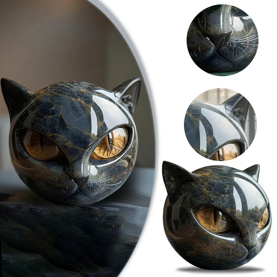 Decorative Black Cat Stone Figurine - Marble-Like Resin Sculpture