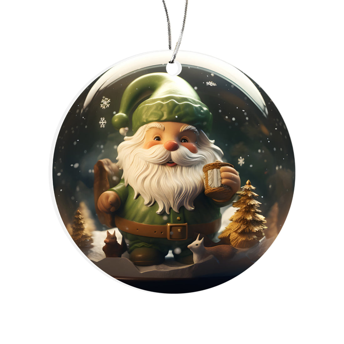 Santa Series Snow Globe Edition Green Gnome Santa Acrylic Ornament - Cozy Forest Scene