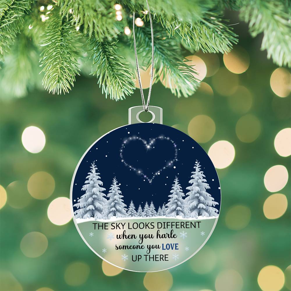 Remembrance Christmas Ornament – “The Sky Looks Different When You Have Someone You Love Up There” Memorial Gift, Acrylic &amp; Walnut Laser-Cut Ornament