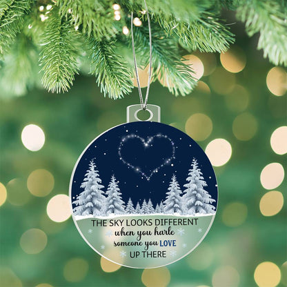 Remembrance Christmas Ornament – “The Sky Looks Different When You Have Someone You Love Up There” Memorial Gift, Acrylic & Walnut Laser-Cut Ornament