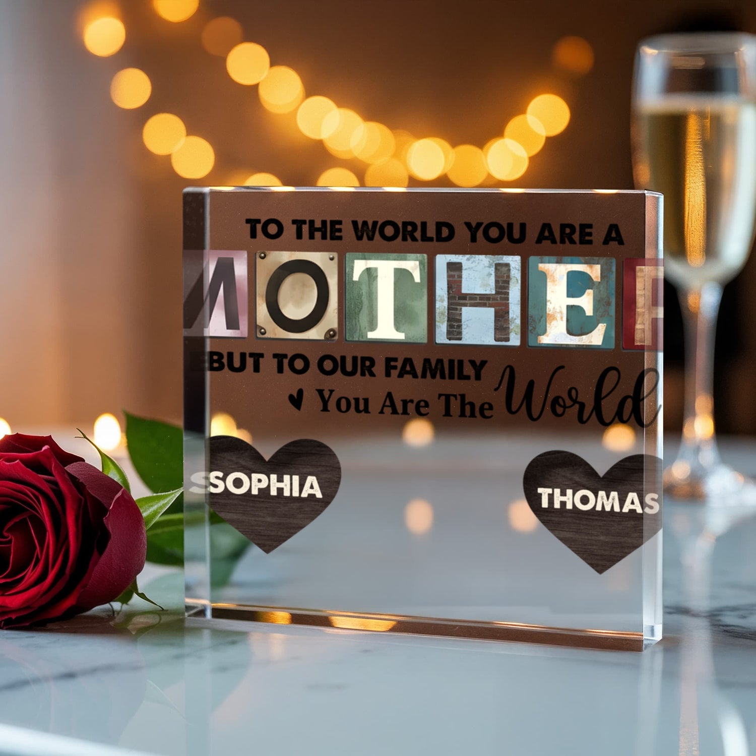 Custom Family World Acrylic Plaque – Personalized Mom Gift