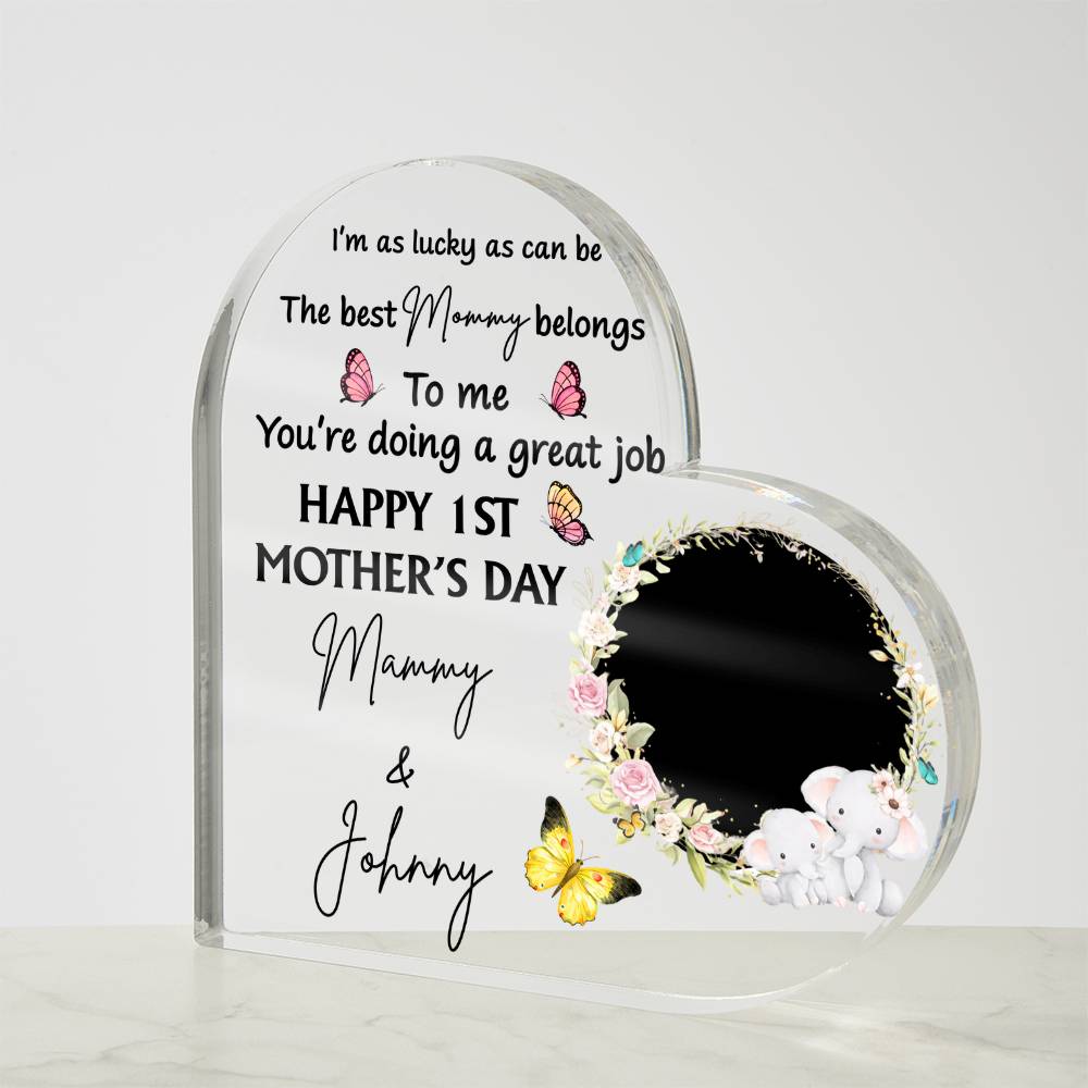 1st Mother’s Day Personalized Heart Acrylic Plaque – First Mother’s Day Gift for Mommy, Custom Mom Keepsake with Baby Name