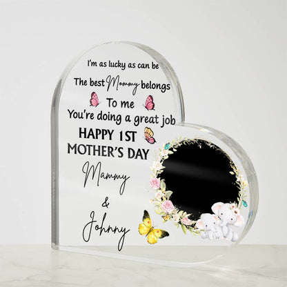 1st Mother’s Day Personalized Heart Acrylic Plaque – First Mother’s Day Gift for Mommy, Custom Mom Keepsake with Baby Name