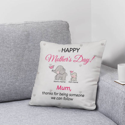 Personalized Mother’s Day Mom Pillow – Elephant Family Throw Pillow with Mom &amp; Kids Names