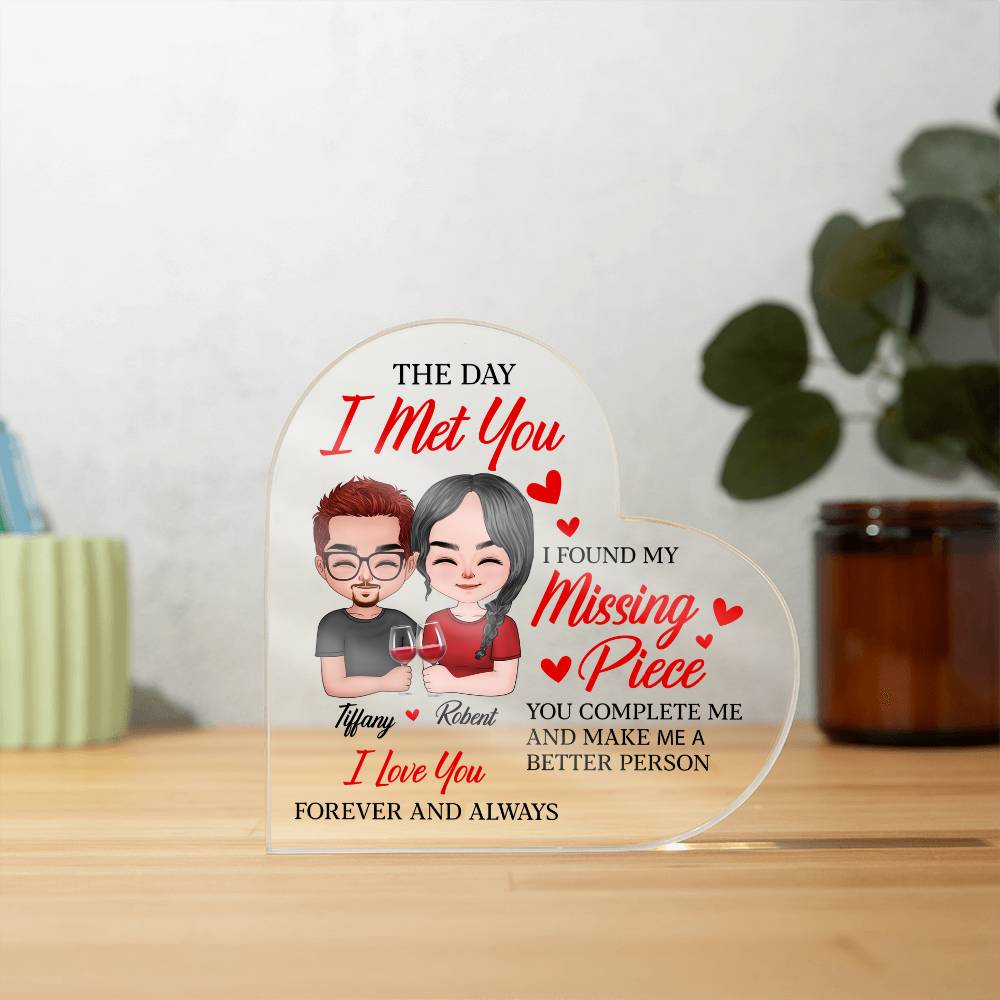 Personalized Heart Acrylic Valentine Plaque – Custom Couple Names Romantic Valentine Gift for Her or Him