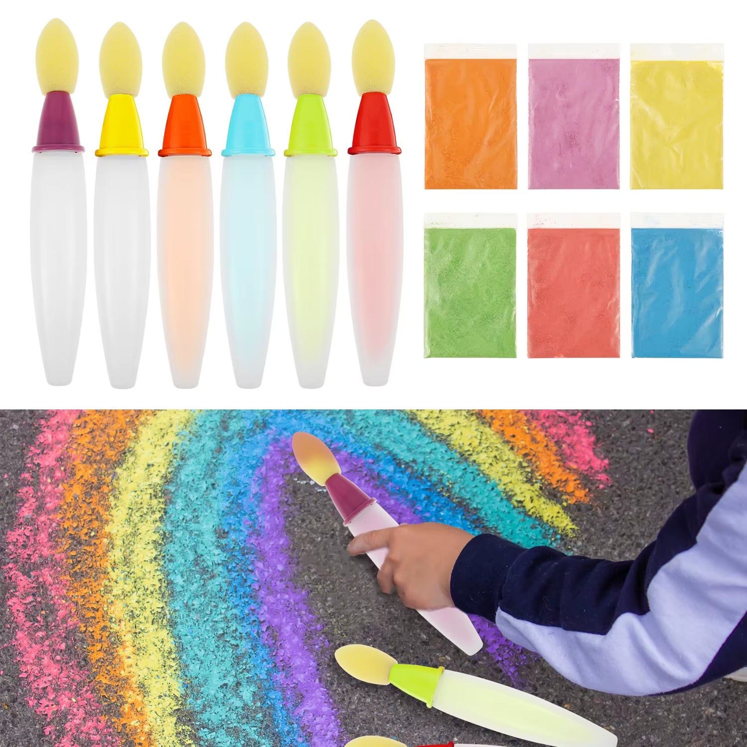 6Pcs Sidewalk Chalk Paint Brush Set Washable Soft with Foam Brush Head Kid Toys Kids Painting Brush Set Drawing Art Stationary