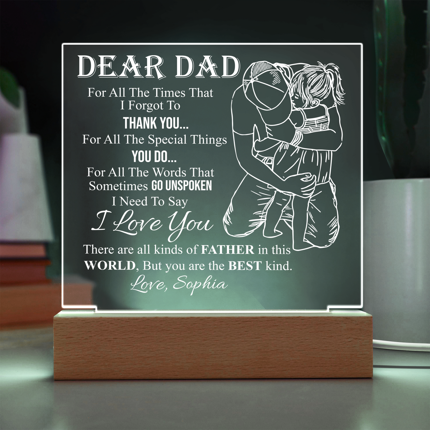 Personalized Dear Dad LED Night Light Plaque - Emotional "I Love You" Father&
