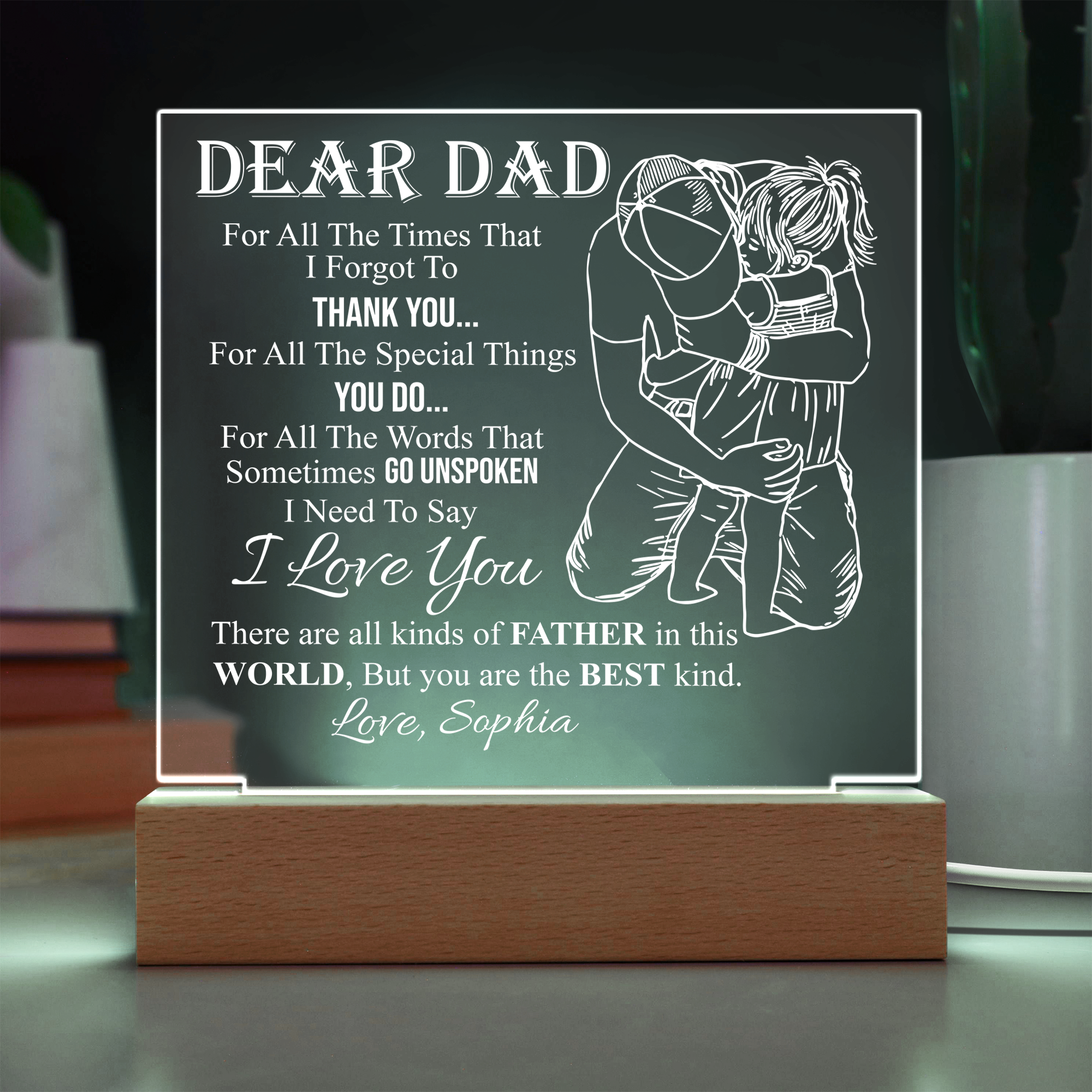 Personalized Dear Dad LED Night Light Plaque - Emotional "I Love You" Father&