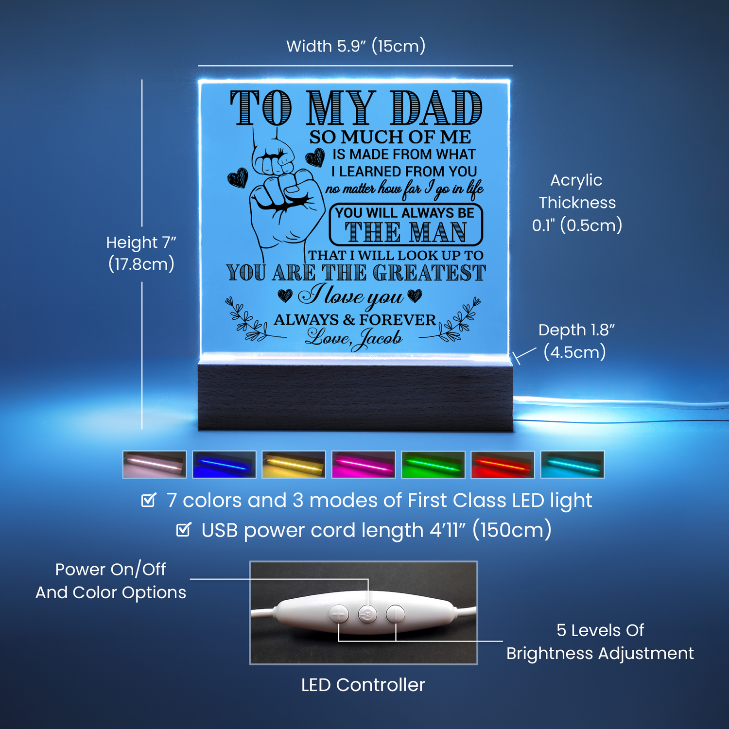 Personalized To My Dad LED Night Light Plaque - Emotional Father&