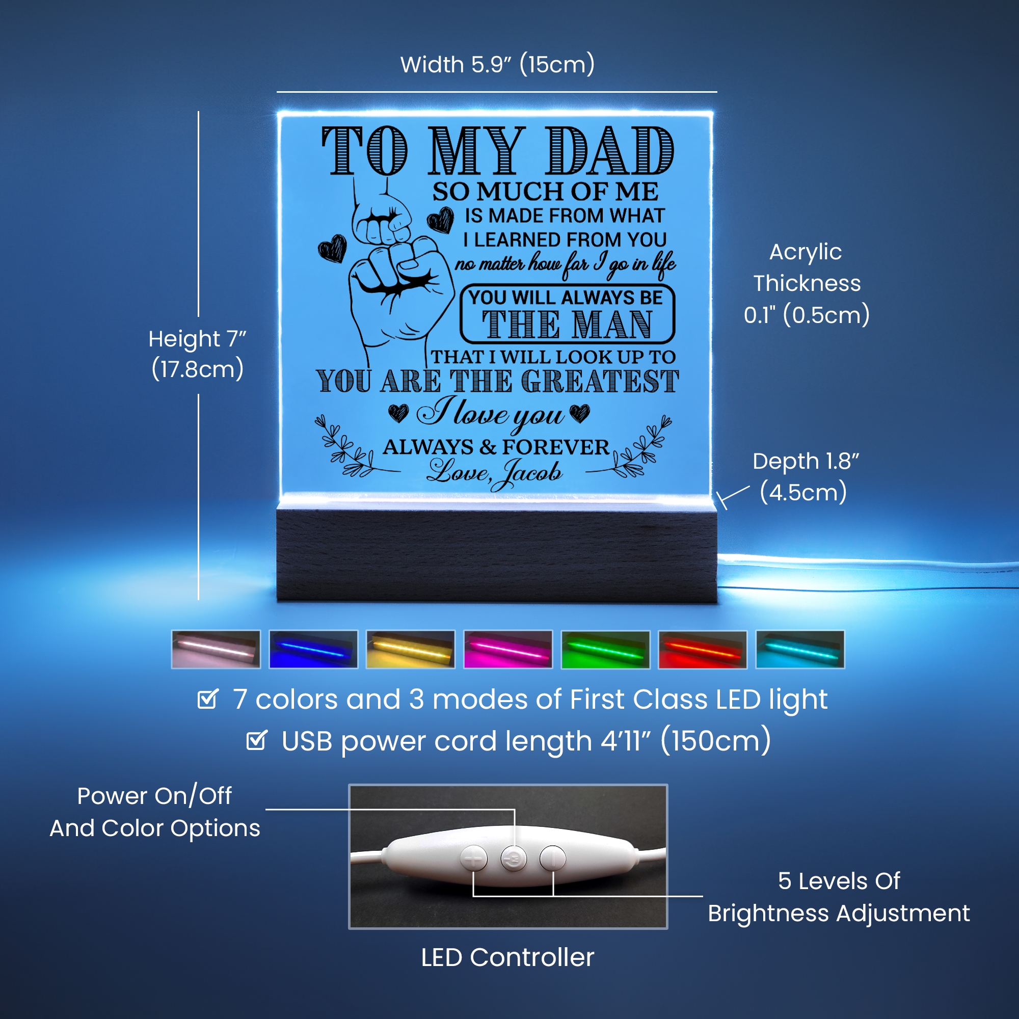 Personalized To My Dad LED Night Light Plaque - Emotional Father&