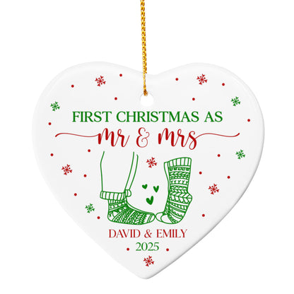 First Christmas as Mr & Mrs Ornament 2025 – Personalized Wedding Ornament | Custom Newlywed Heart Christmas Keepsake