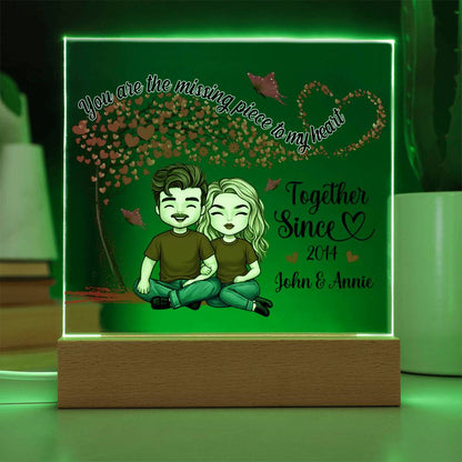 Personalized Valentine LED Acrylic Plaque – Cartoon Couple Heart Tree Design, Custom Names Romantic Gift
