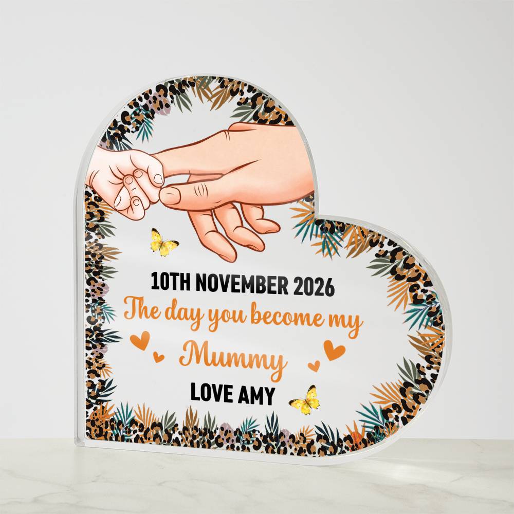 Personalized First Mother’s Day Heart Plaque – Custom Mommy Gift with Baby Name &amp; Date, New Mom Keepsake, Mother’s Day Acrylic Sign