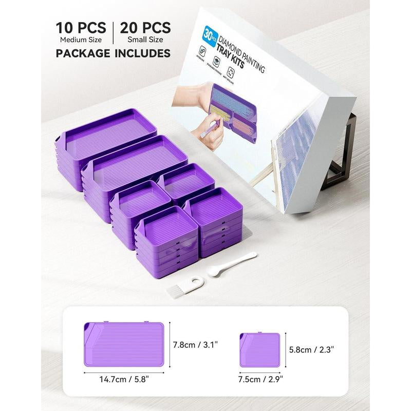 30-Piece Stackable Tray Set for Diamond Art Kits Adults Interlocking Painting Accessories and Tools(Purple)