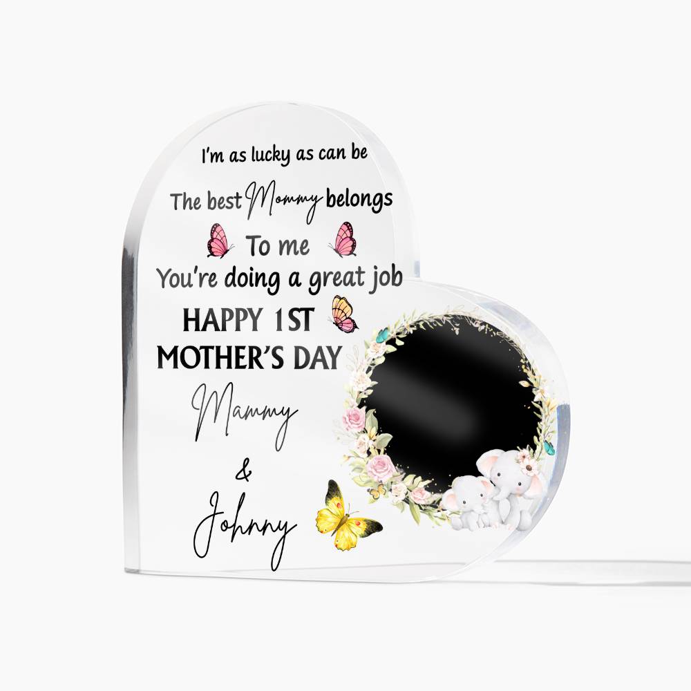 1st Mother’s Day Personalized Heart Acrylic Plaque – First Mother’s Day Gift for Mommy, Custom Mom Keepsake with Baby Name