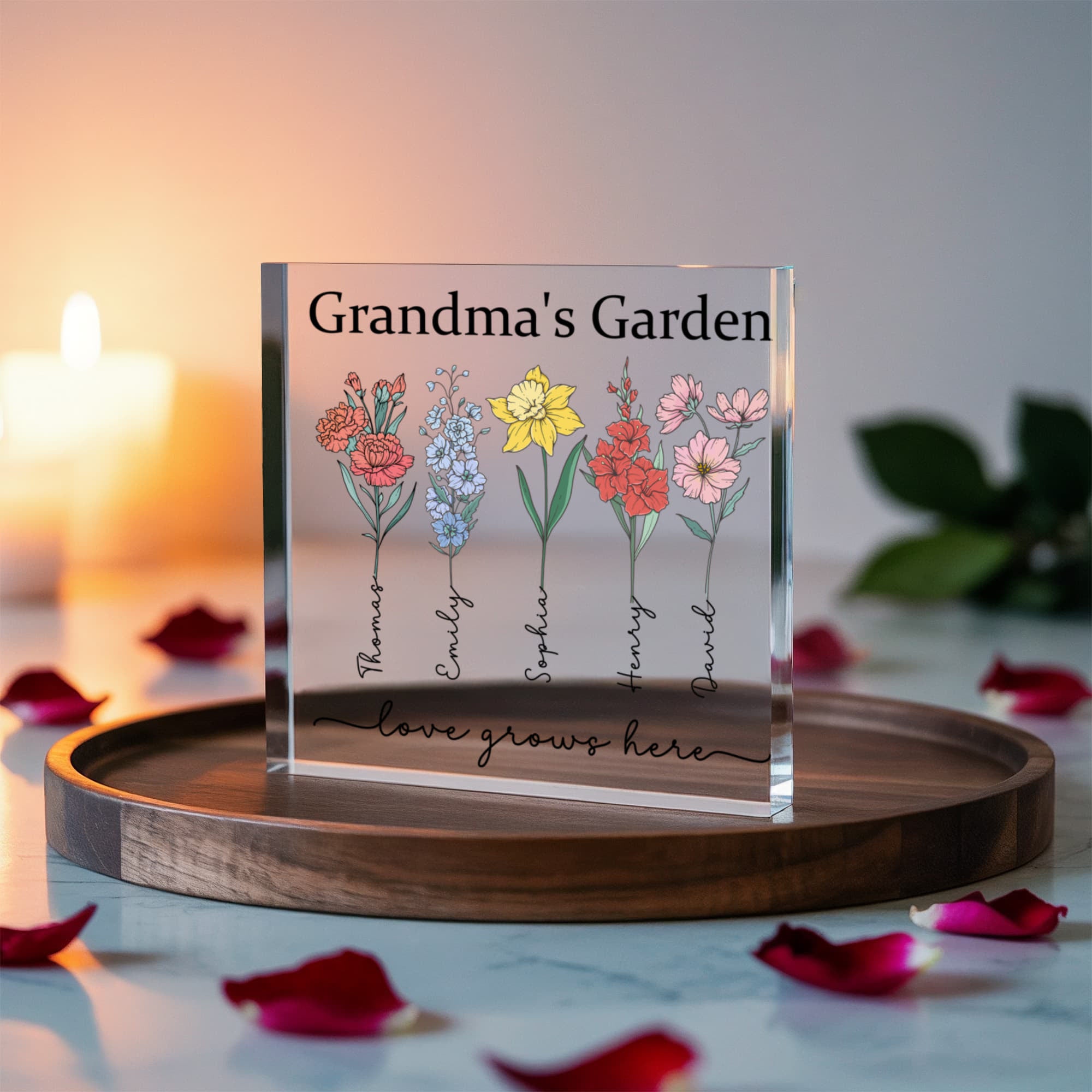 Personalized Grandma’s Garden Acrylic Block – Custom Flower Name Gift