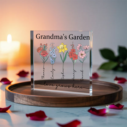Personalized Grandma’s Garden Acrylic Block – Custom Flower Name Gift