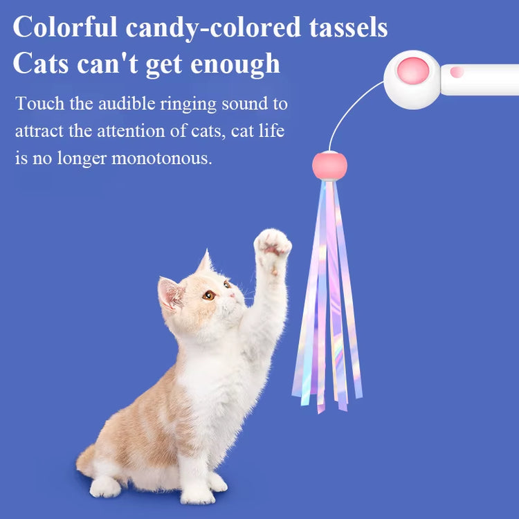 Cat Toy Interactive Funny Tassel Feather Stick Pet Toys for Kitten Colored Stretchable Cat Playing Teaser Wand Toy Pet Supplies