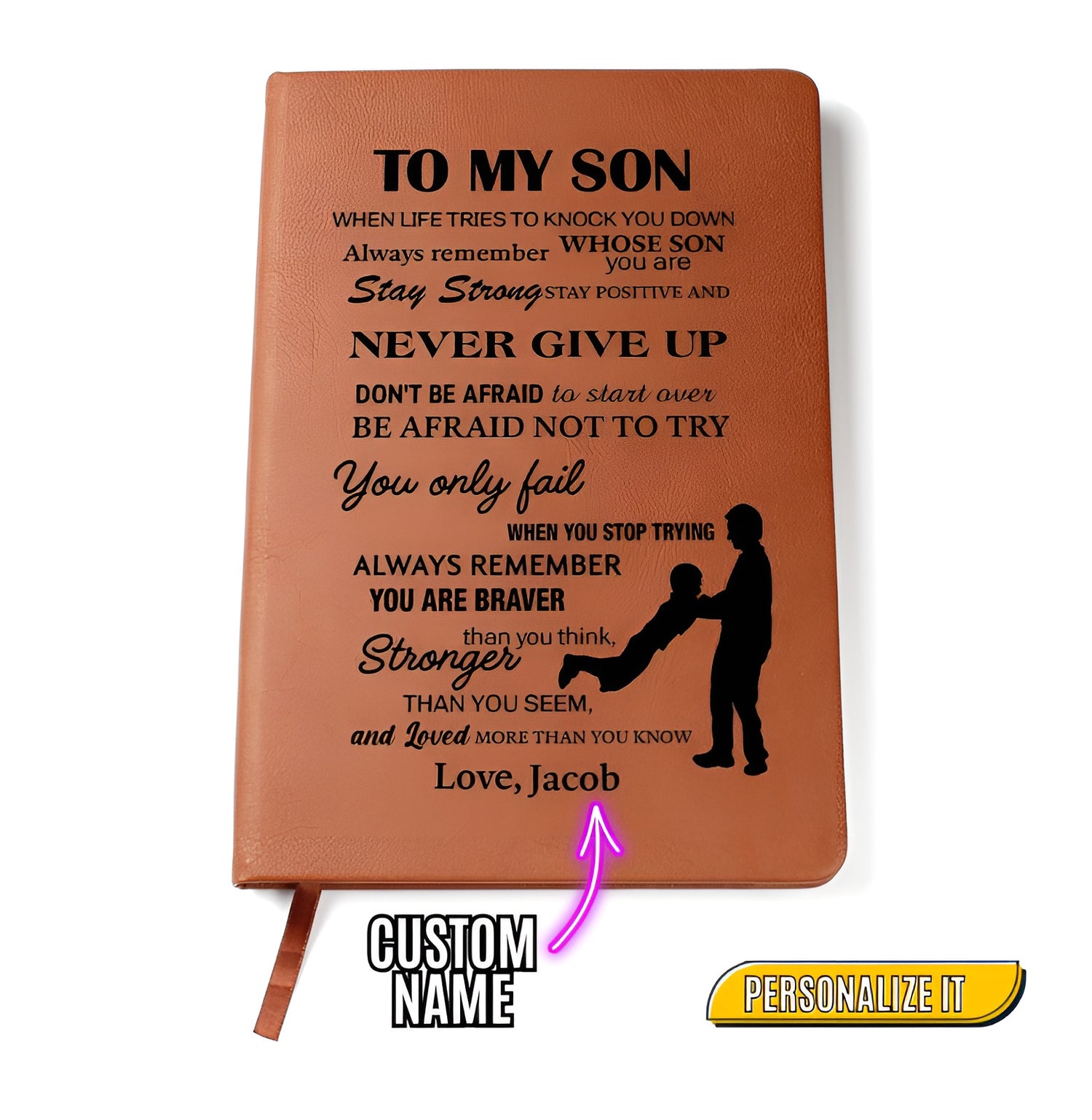 Personalized leather notebook for son
